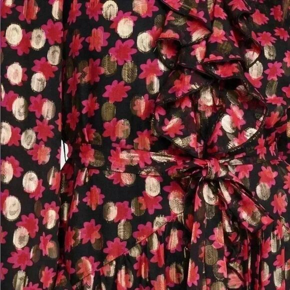 SALONI Scarlet Daisy Tilly Red Gold Black Shimmer Ruffle Mini C Dress Size 0 - Picture 11 of 16